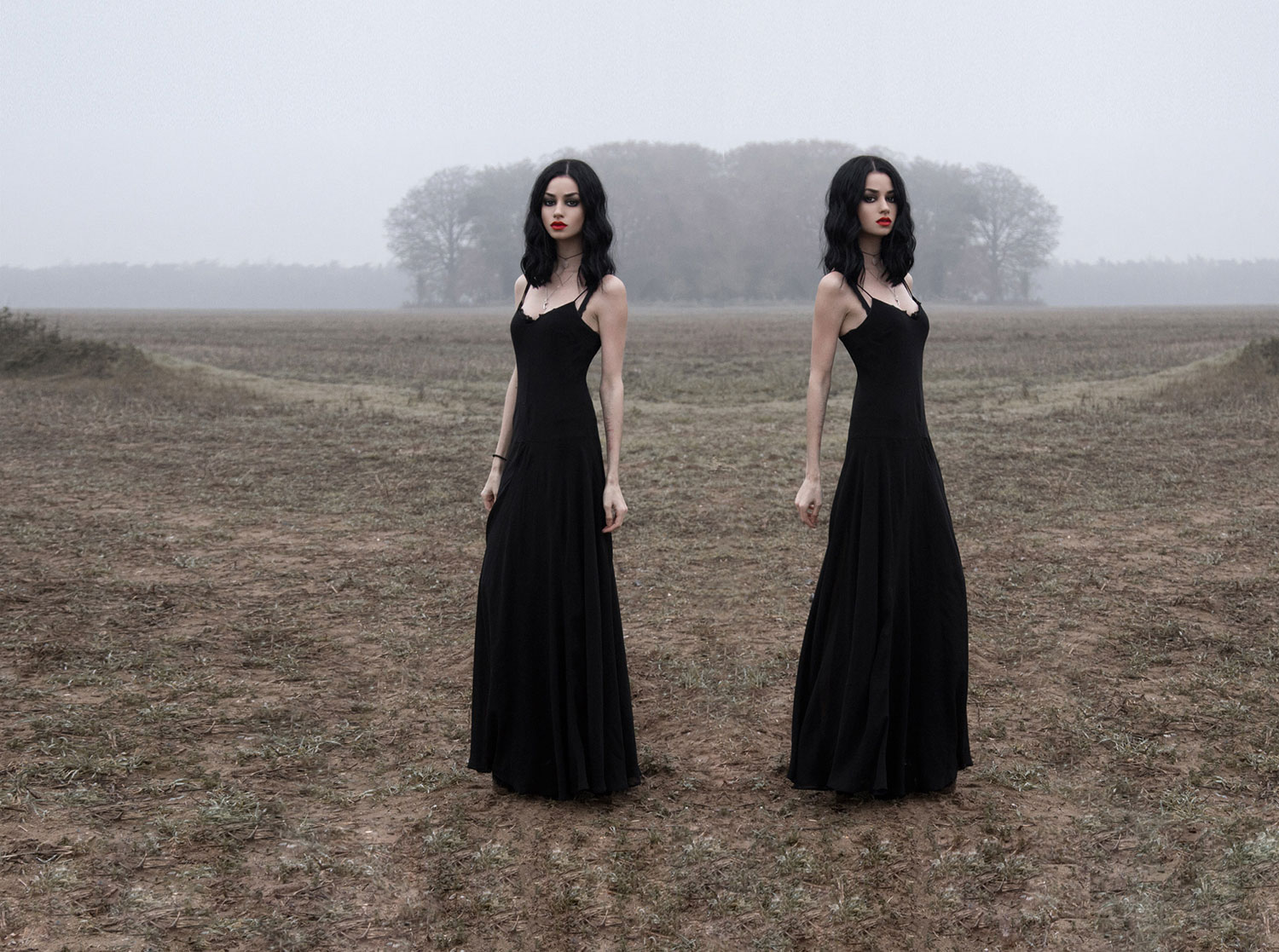 1500x1117, 347 Kb / женщина, поле, туман, деревья, Фелис Фавн, Felice Fawn