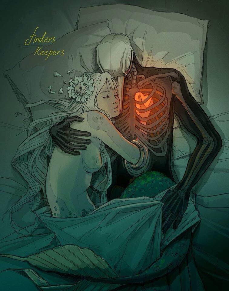 756x960, 169 Kb / русалка, сердце, скелет, топлесс