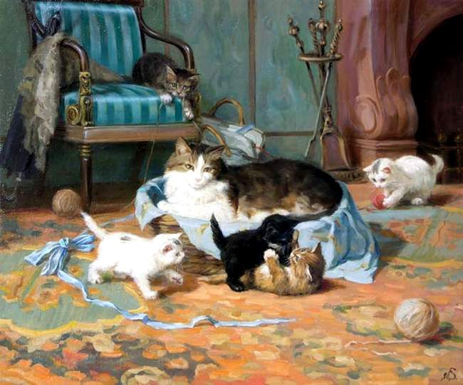 650x541, 55 Kb / кошка, котята, картина