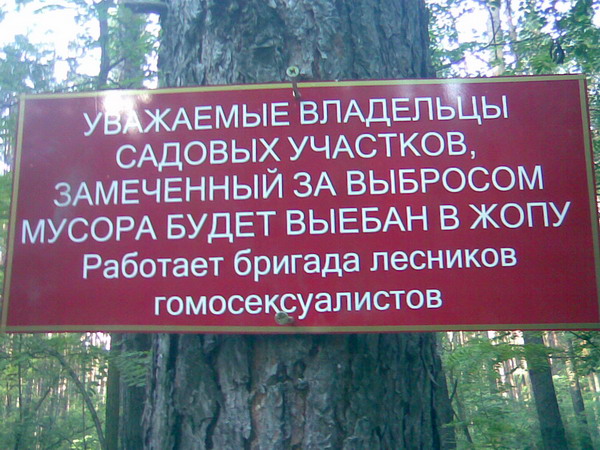 600x450, 126 Kb / лес, табличка, мусор, угроза