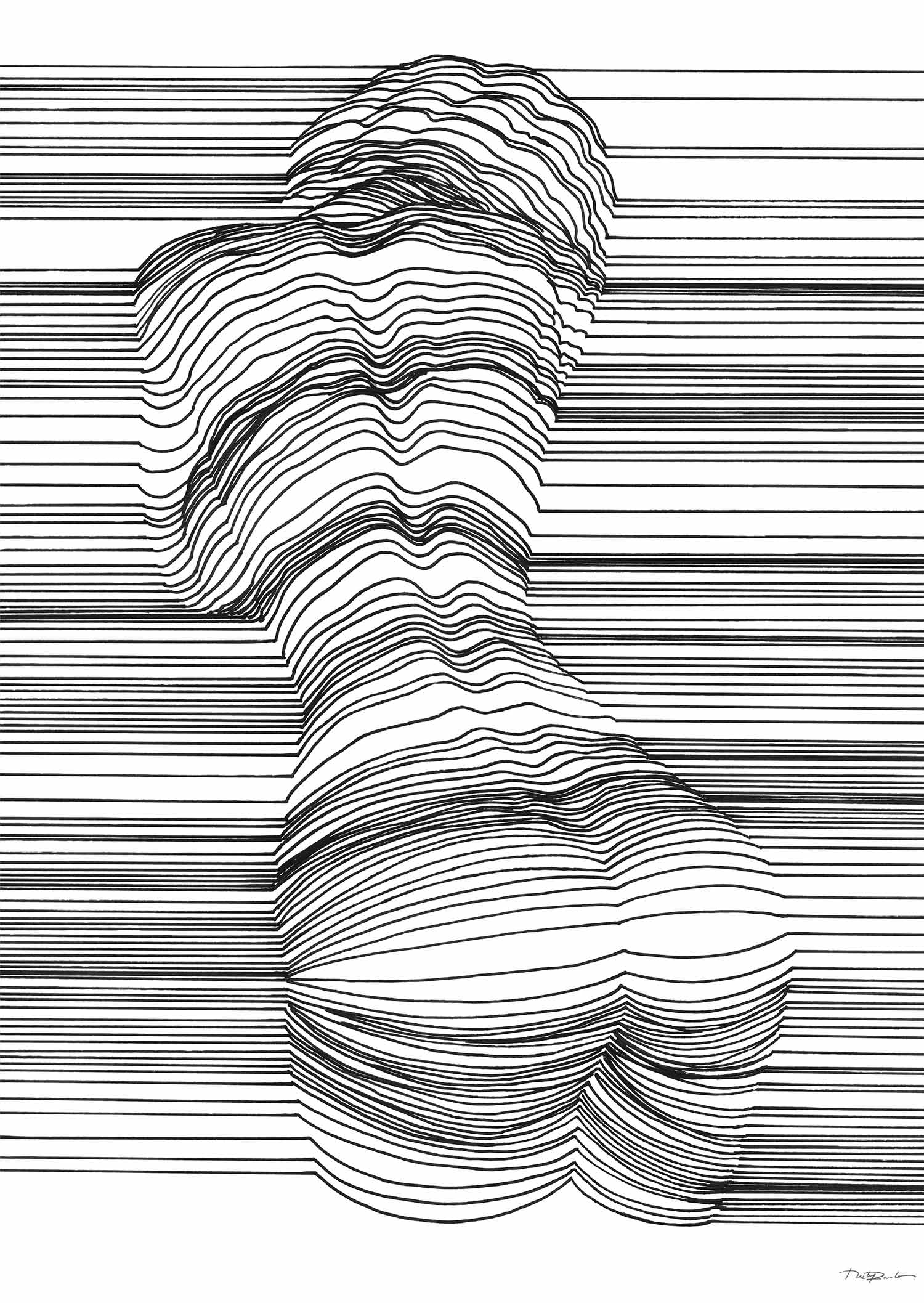 1500x2115, 353 Kb / линии, ч/б, графика, девушка, сзади, голая