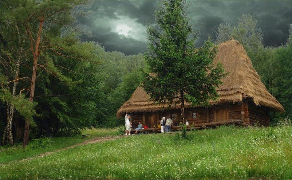 1024x634, 153 Kb / лес, деревья, дом, люди, зелень