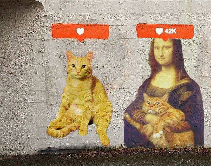 812x640, 227 Kb / мона лиза, кот, бэнкси, граффити