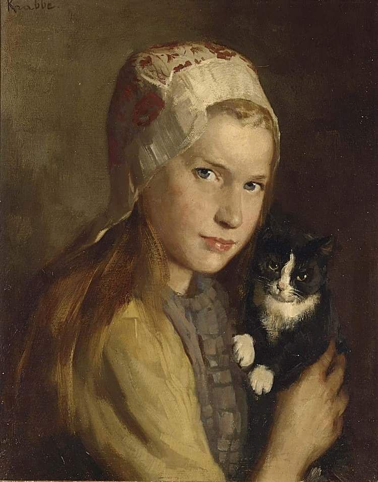 750x955, 82 Kb / девка, кошка, чепец, рисунок