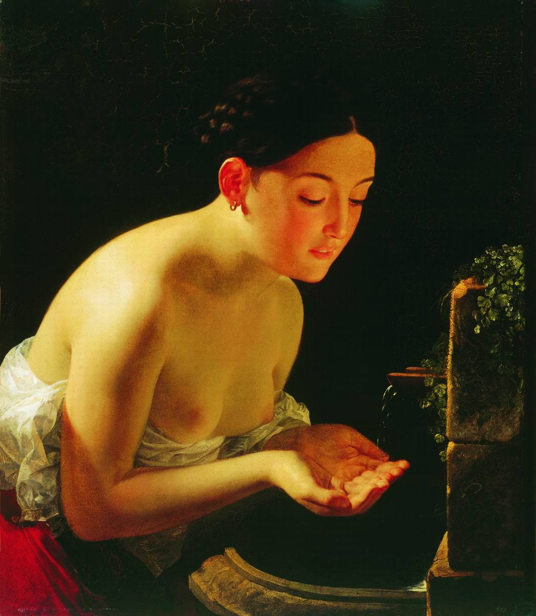 1045x1200, 105 Kb / Карл Павлович Брюллов, Итальянское утро, 1823, фонтан, чаша, умывание, сиськи