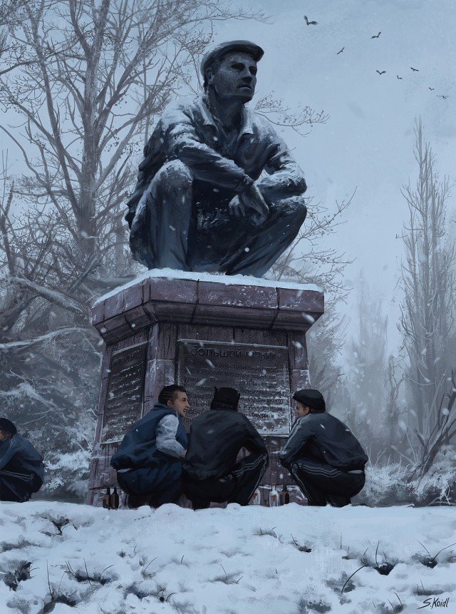 640x861, 148 Kb / памятник, на корточках, гоп, деревья, зима, снег