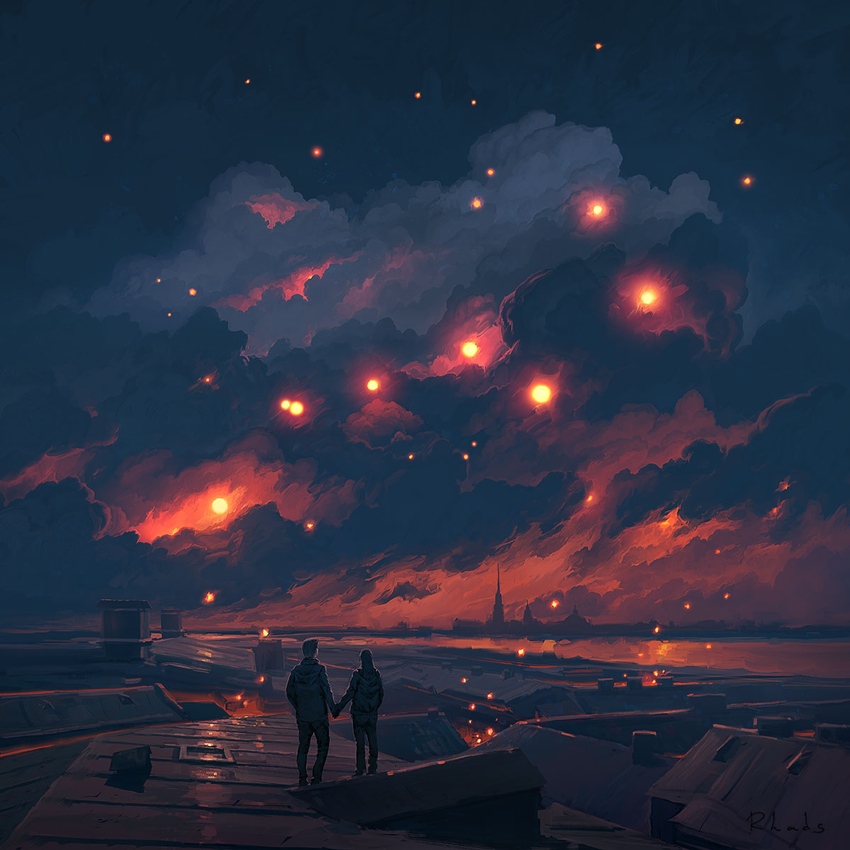 1200x1200, 166 Kb / крыша, огни, тучи, небо, пара, большая медведица