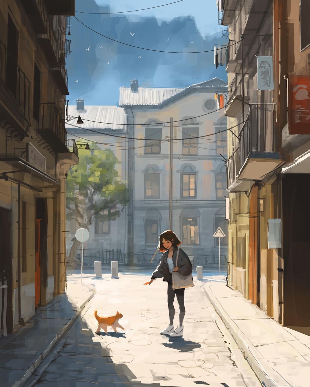 1080x1350, 187 Kb / Рисунок, улица, дом, кот,