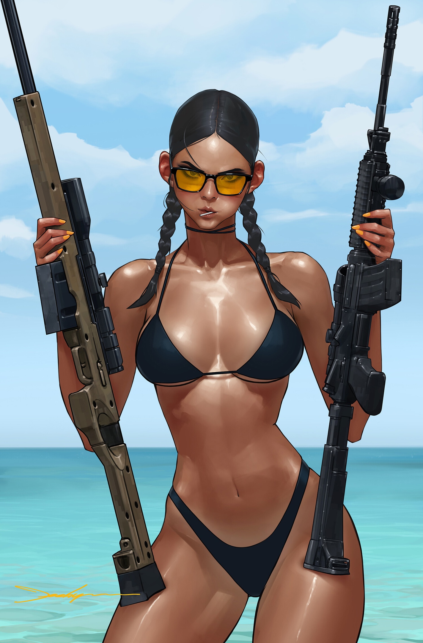 1423x2160, 634 Kb / винтовка, купальник, чупачупс, рисунок