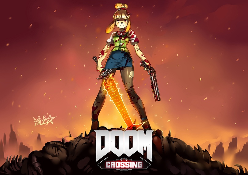 811x573, 137 Kb / Doom, Animal Crossing, Изабель, рисунок
