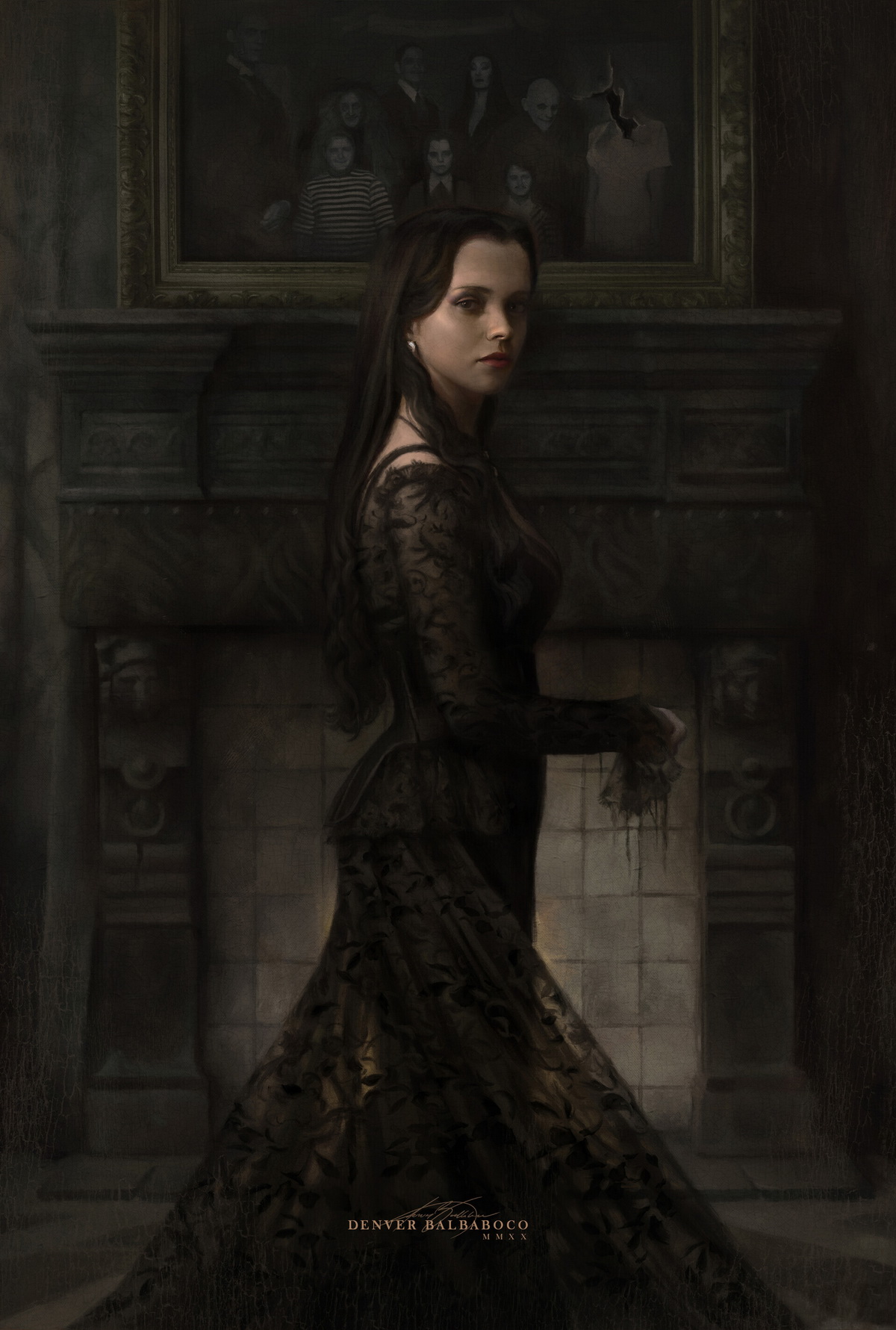 1200x1781, 437 Kb / Кристина Риччи, Wednesday Addams, семья, портрет, Аддамс, рисунок
