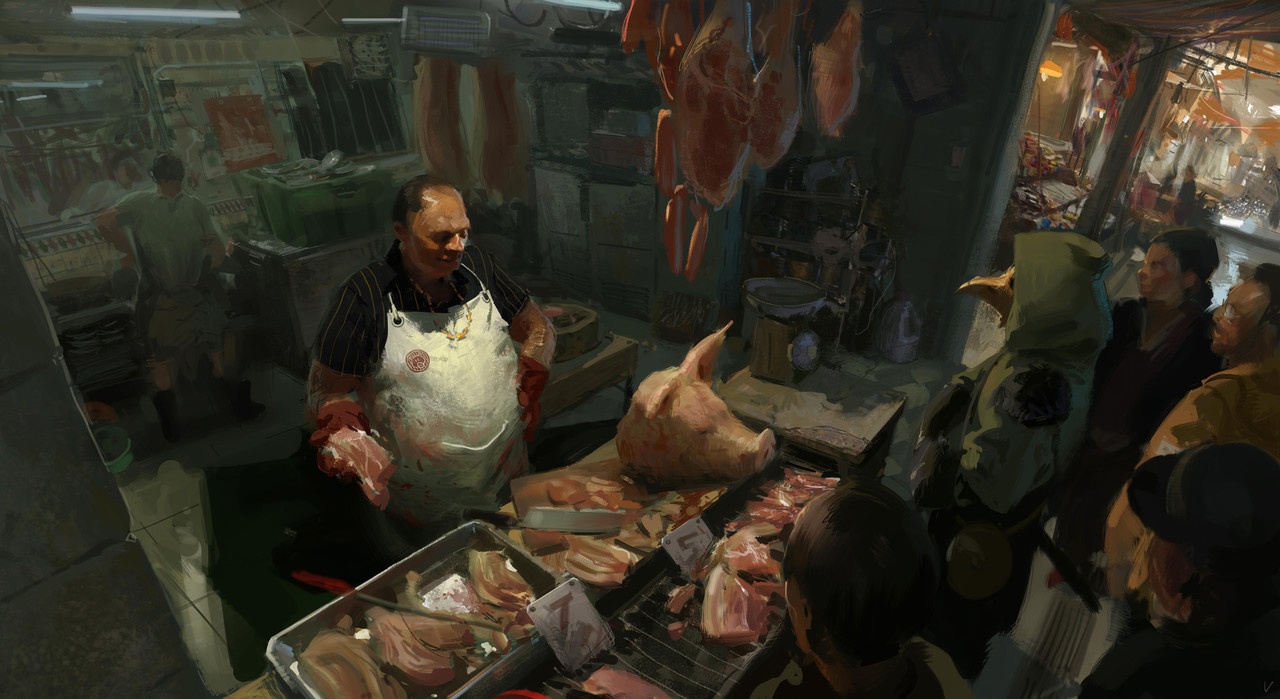 1280x699, 245 Kb / рынок, мясо, мясник, покупатель