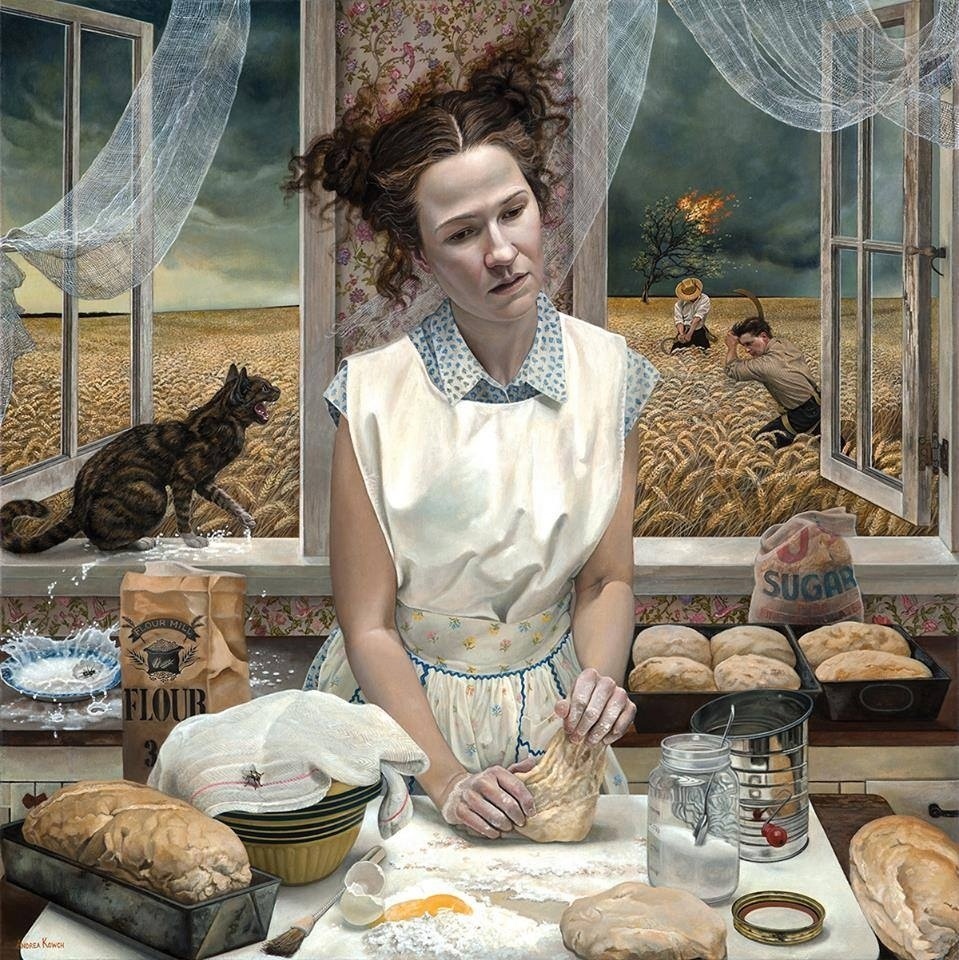 959x960, 323 Kb / кухня, окно, пшеница, поле, кот, мука