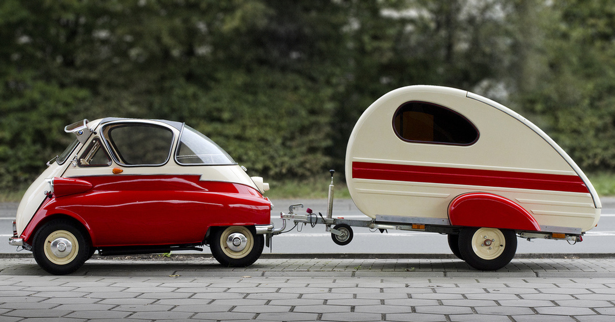 1200x628, 352 Kb / автомобиль, классика, ретро, BMW Isetta, BMW, прицеп, купе