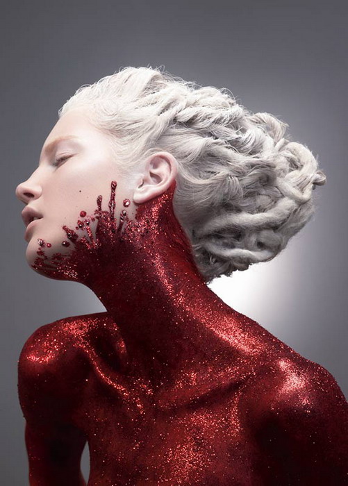 501x700, 94 Kb / девушка, Philippe Kerlo, красное, причёска