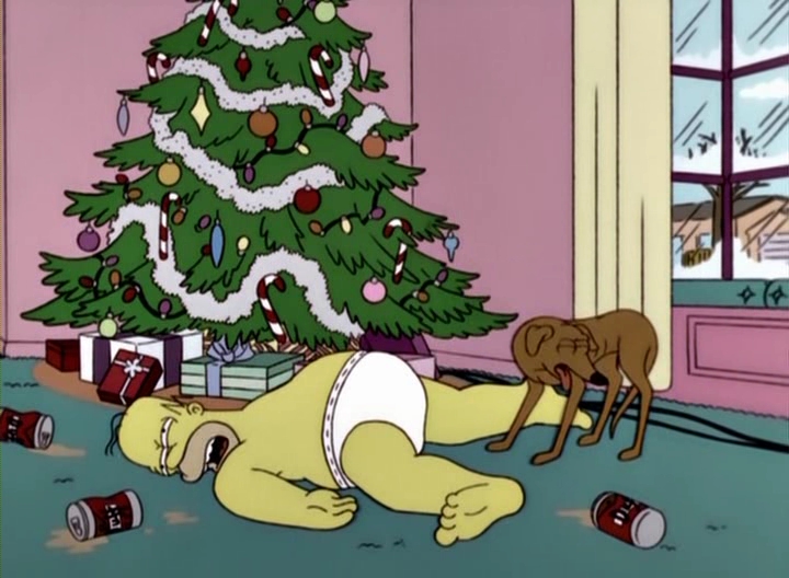 720x528, 210 Kb / the simpsons, симпсоны, сезон 12 эпизод 20, гомер, елочка, пиво, собака, пьяный, утро