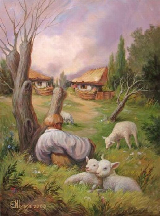 517x700, 58 Kb / дома, овцы, иллюзия, природа