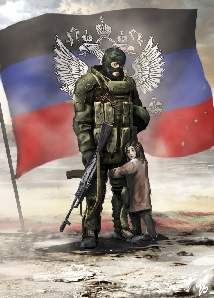 737x1024, 142 Kb / Георгиевская ленточка, флаг ДНР, Донецк, военный, девочка, политота