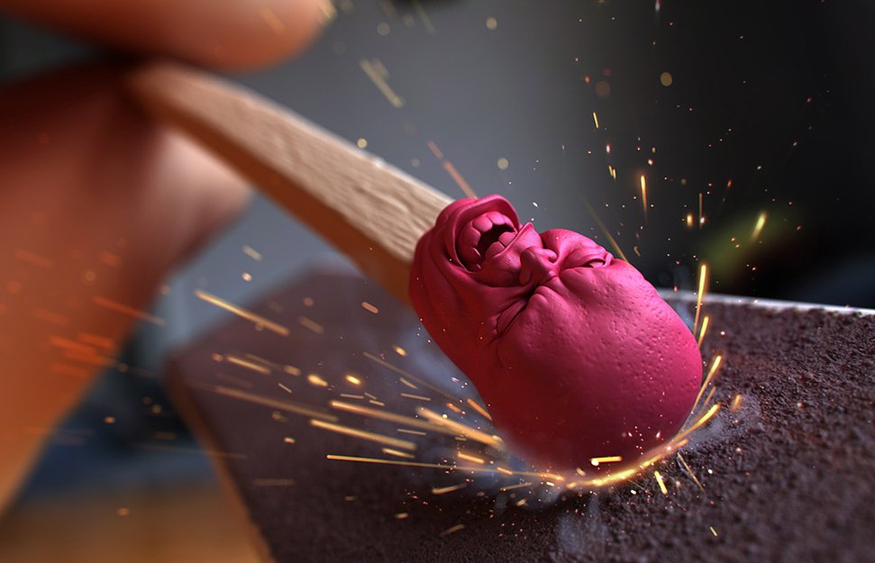 971x625, 72 Kb / 3d, спичка, искра