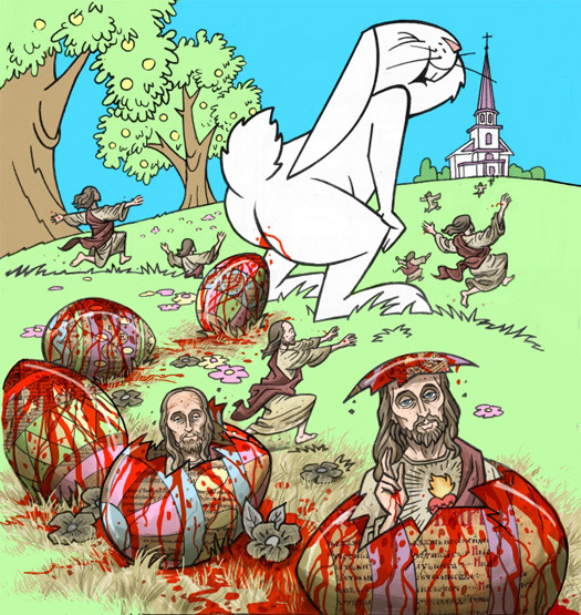525x555, 168 Kb / гиганский, белый, кролик, яйца, мужики, бегают, луг