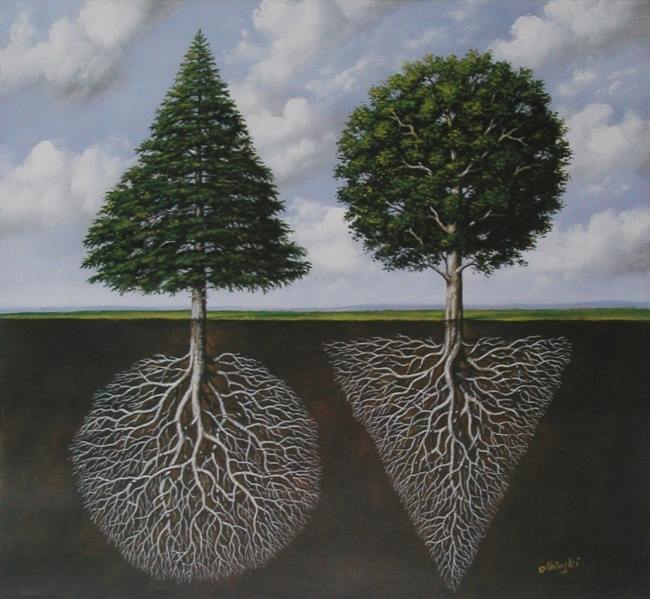 650x599, 54 Kb / дерево, корни, крона, треугольник, круг, пирамида, шар, Rafal, Olbinski