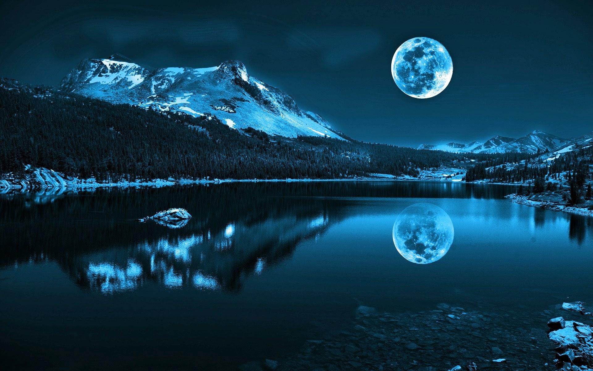 1920x1200, 313 Kb / Луна, гора, отражение