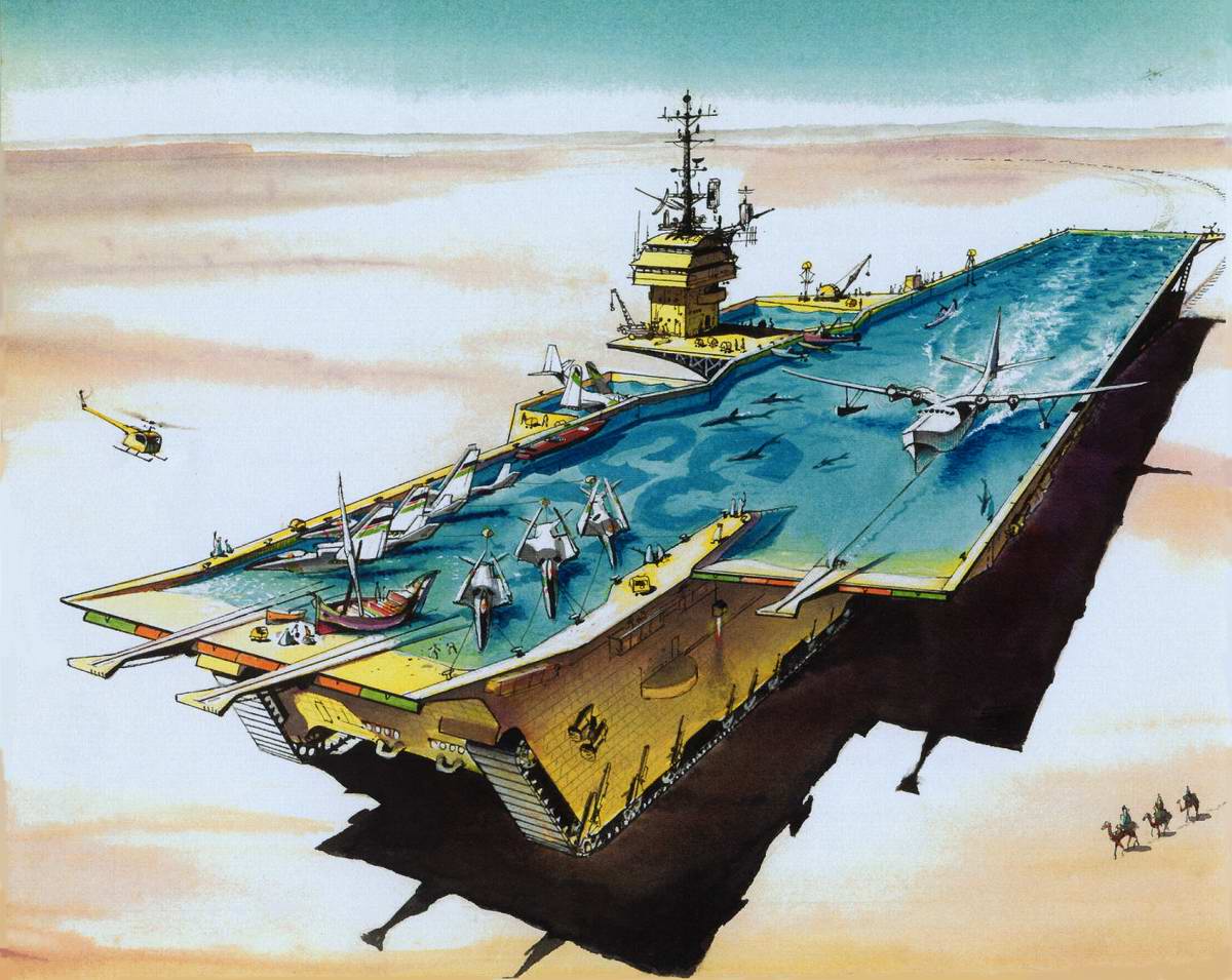 1200x955, 150 Kb / Стэн Мотт, Stan Mott, авианосец, корабль, пустыня, самолет, вертолет, сухопутный