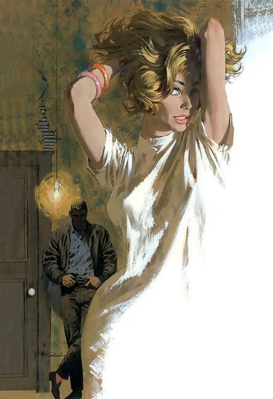 925x1354, 196 Kb / блондинка, мачо, рисунок, картина, браслеты, лампочка