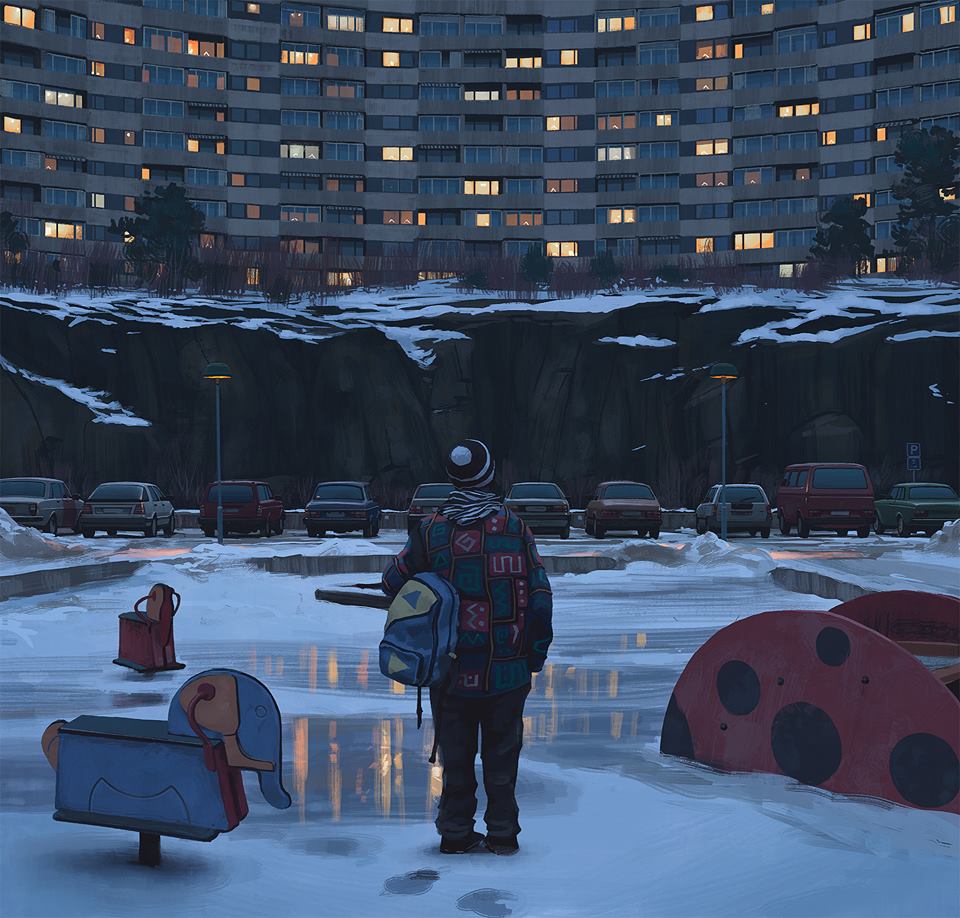 960x918, 133 Kb / детская площадка, дом,Simon, Stalenhag