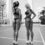 две, спортивные, nike, площадка, дома, сзади, ч/б