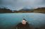 горы, вода, брюнетка, голая