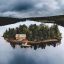 остров, озеро, вода, дом, причал