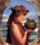 рыжая, чаша, лев, венок, море, воды, небо, картина, сфинкс