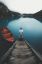 озеро, лодка, пирс, горы, туман, вода, лес, ступени
