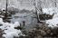 вода, пруд, женщина, камни, лес, деревья, снег, Пиренеи